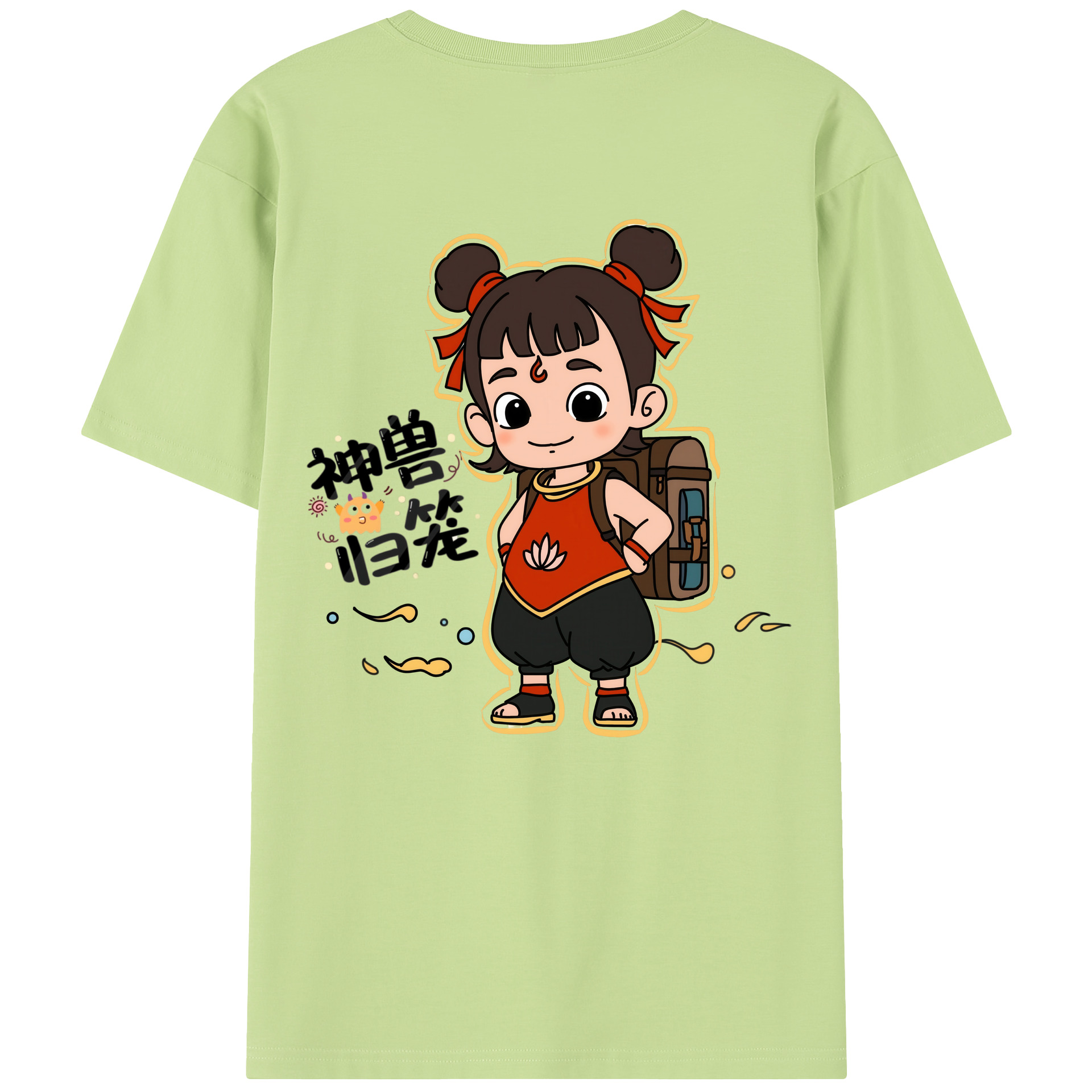 （画像用） Ne Zha 2 ナタ 魔童の大暴れ 綿100％半袖Tシャツ（背面プリント）